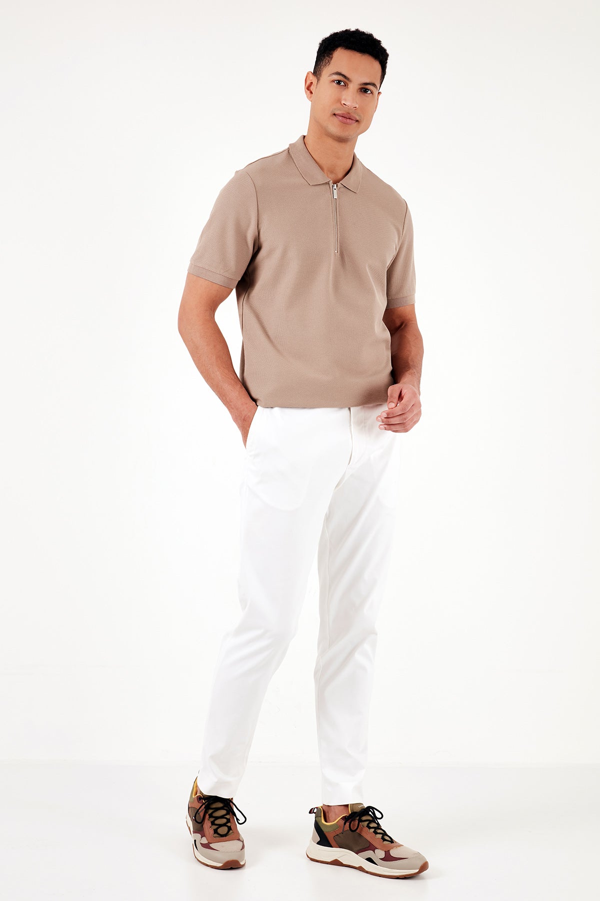 Buratti Pamuklu Regular Fit Yarım Fermuarlı 3'lü Paket Erkek Polo Yaka T Shirt 5902434S3 Ekru-Vizon-Mavi