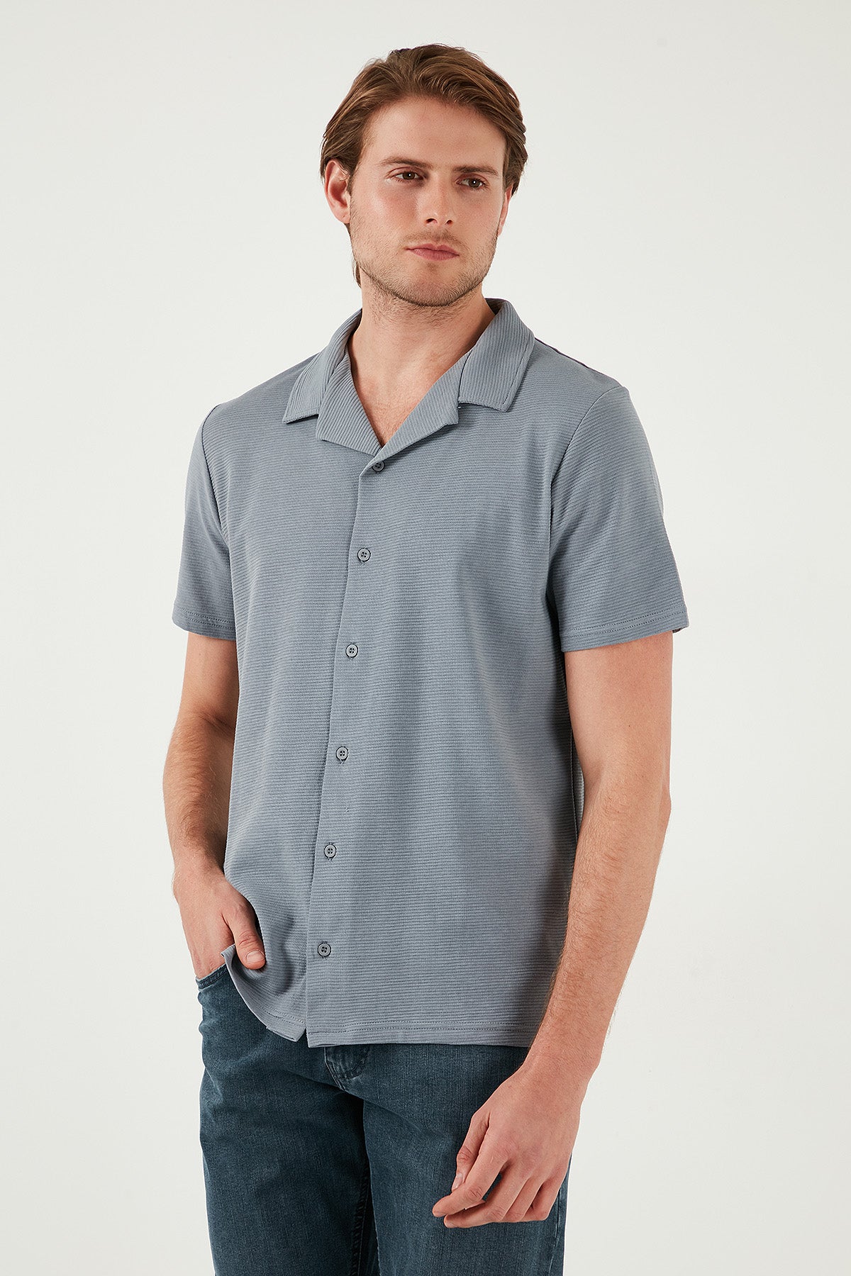 Buratti Pamuklu Regular Fit Kısa Kollu 2'li Paket Erkek Gömlek 5902640S2 SİYAH-AÇIK GRİ
