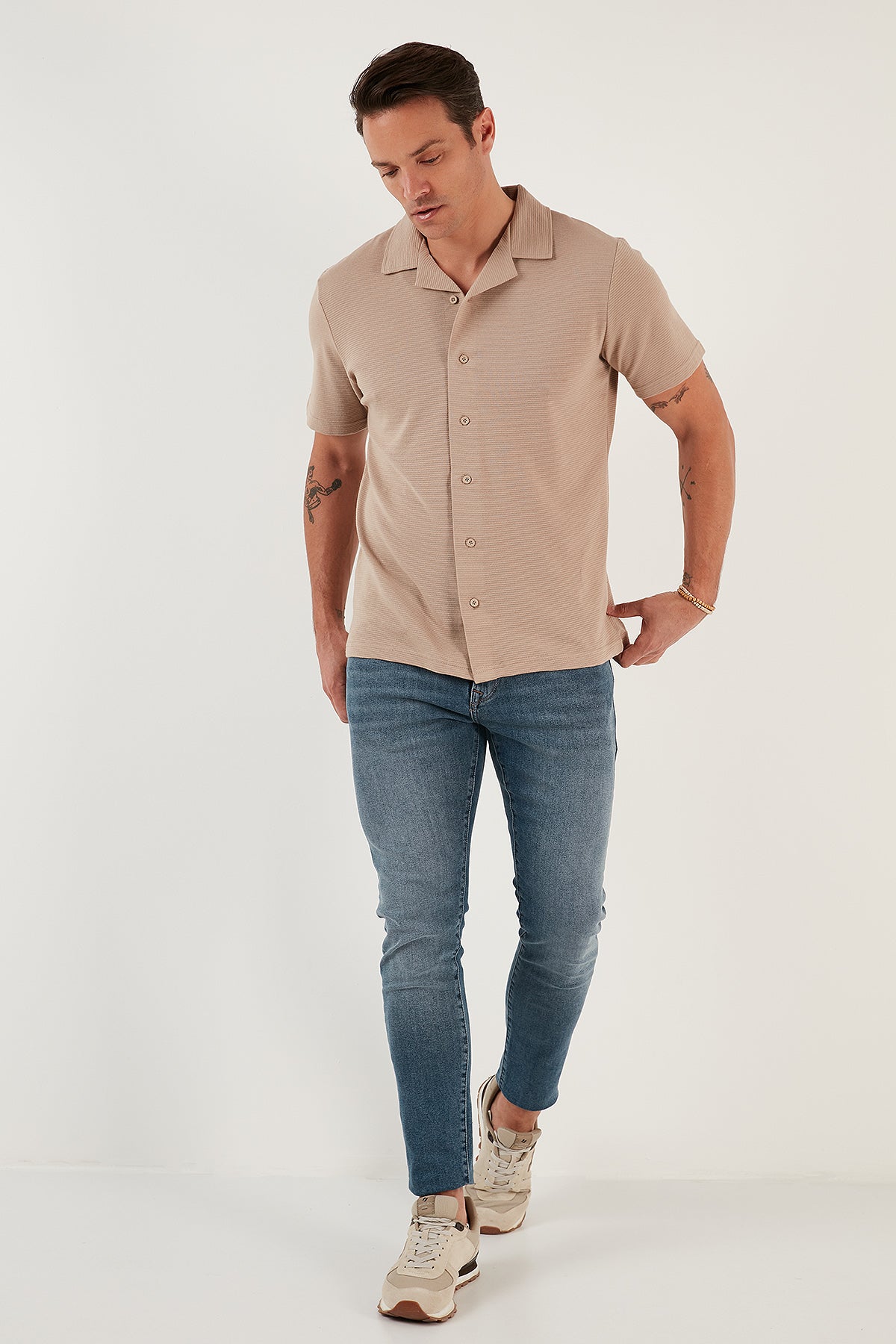 Buratti Pamuklu Regular Fit Kısa Kollu 2'li Paket Erkek Gömlek 5902640S2 Vizon-Açık Haki