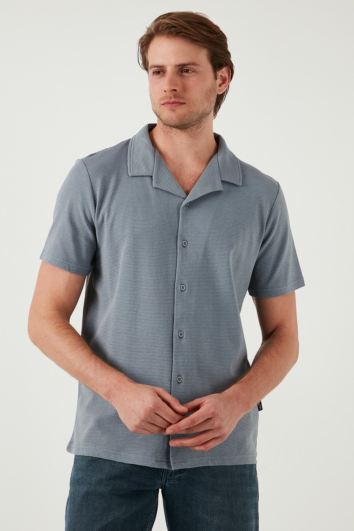 Buratti Pamuklu Regular Fit Kısa Kollu 2'li Paket Erkek Gömlek 5902640S2 İndigo-Açık Gri