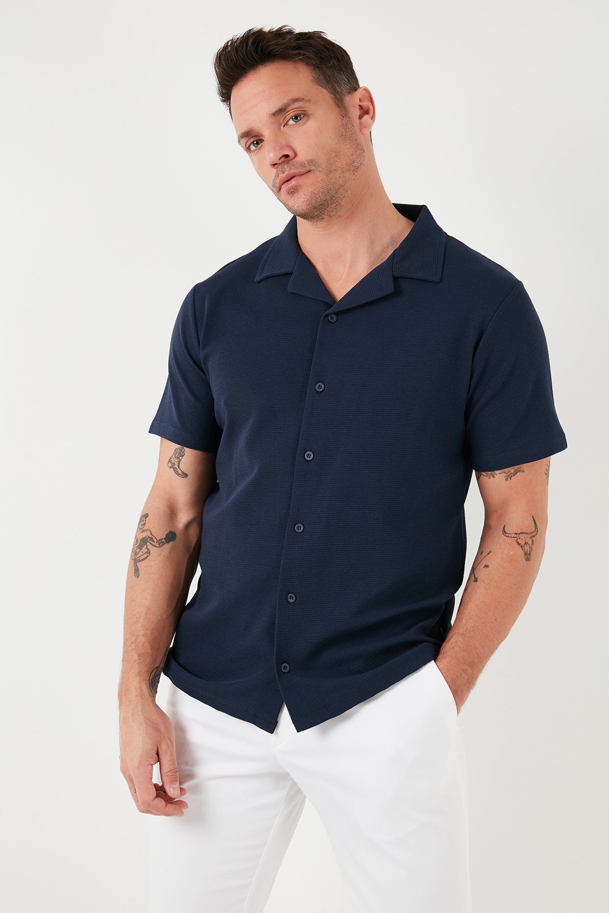 Buratti Pamuklu Regular Fit Kısa Kollu 2'li Paket Erkek Gömlek 5902640S2 Açık Haki-İndigo
