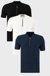 Buratti Pamuklu Regular Fit Yarım Fermuarlı Kolej Yaka 3'lü Paket Erkek T Shirt 5902653S3 Siyah-Beyaz-Lacivert