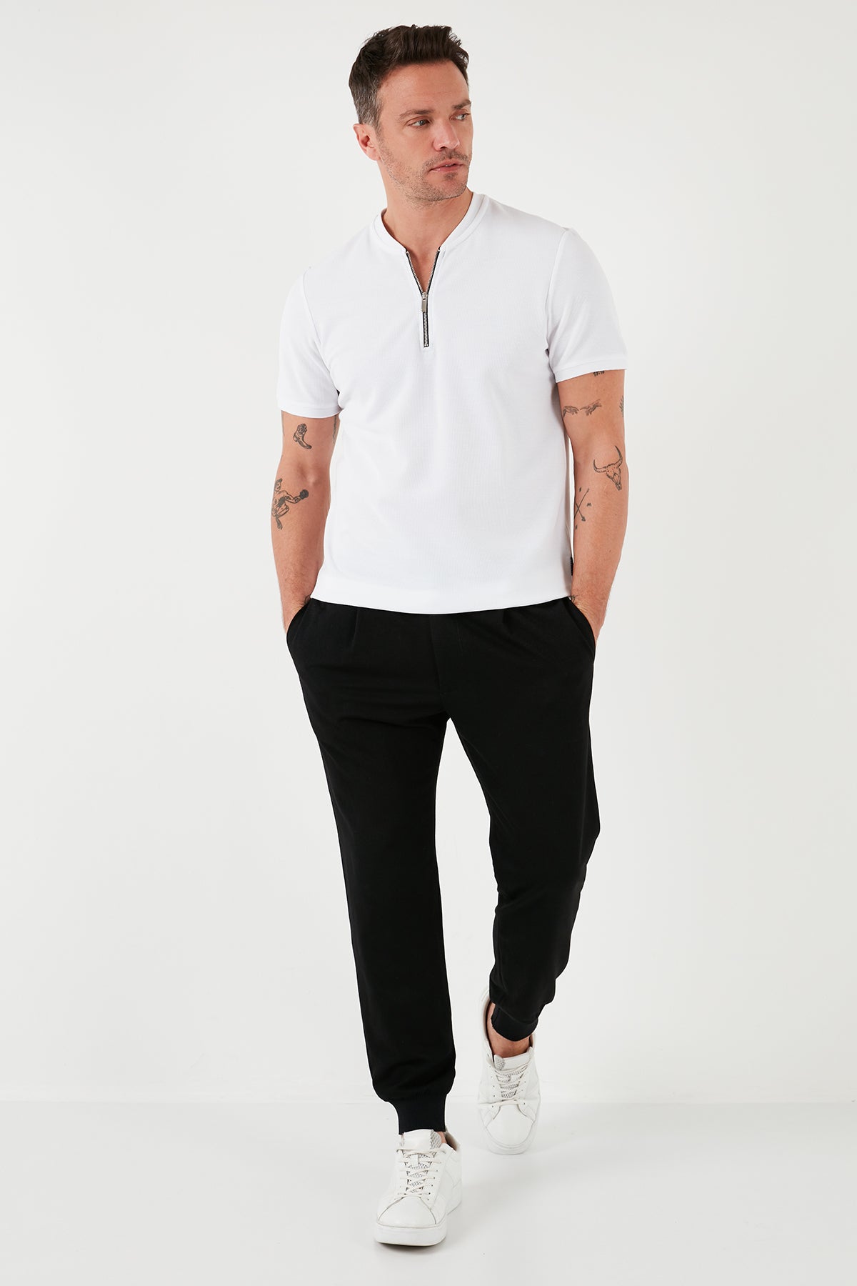Buratti Pamuklu Regular Fit Yarım Fermuarlı Kolej Yaka 3'lü Paket Erkek T Shirt 5902653S3 Siyah-Beyaz-Lacivert