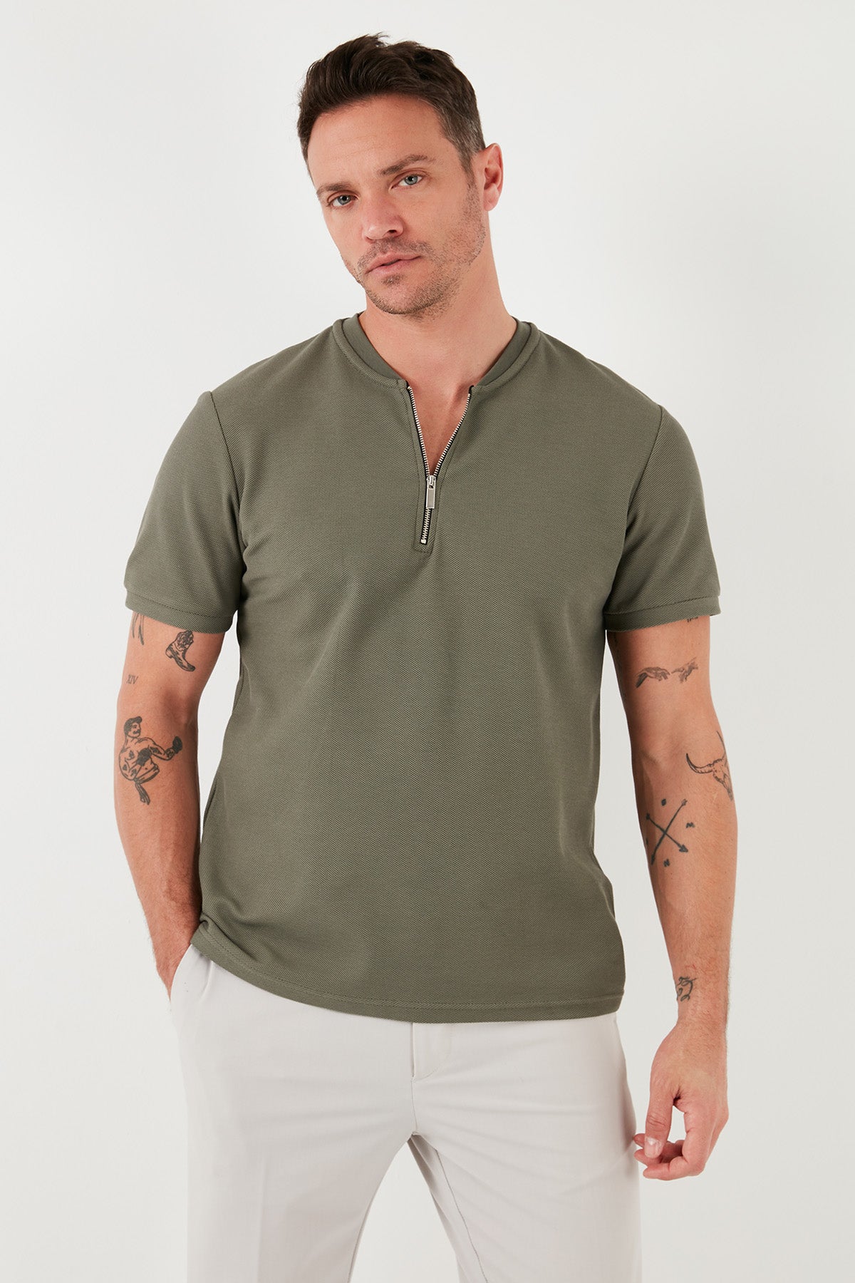 Buratti Pamuklu Regular Fit Yarım Fermuarlı Kolej Yaka 3'lü Paket Erkek T Shirt 5902653S3 SİYAH-BEYAZ-HAKİ