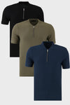 Buratti Pamuklu Regular Fit Yarım Fermuarlı Kolej Yaka 3'lü Paket Erkek T Shirt 5902653S3 Lacivert-Siyah-Haki