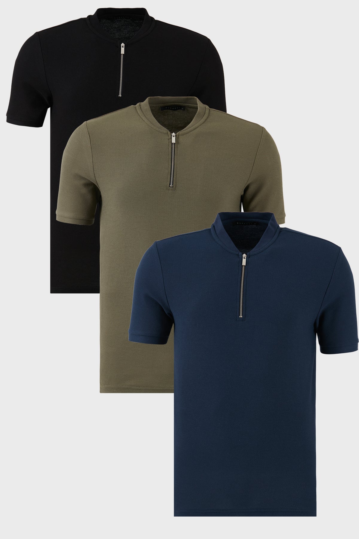 Buratti Pamuklu Regular Fit Yarım Fermuarlı Kolej Yaka 3'lü Paket Erkek T Shirt 5902653S3 Lacivert-Siyah-Haki