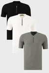 Buratti Pamuklu Regular Fit Yarım Fermuarlı Kolej Yaka 3'lü Paket Erkek T Shirt 5902653S3 Siyah-Beyaz-Açık Haki