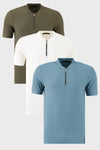 Buratti Pamuklu Regular Fit Yarım Fermuarlı Kolej Yaka 3'lü Paket Erkek T Shirt 5902653S3 Beyaz-Haki-Mavi