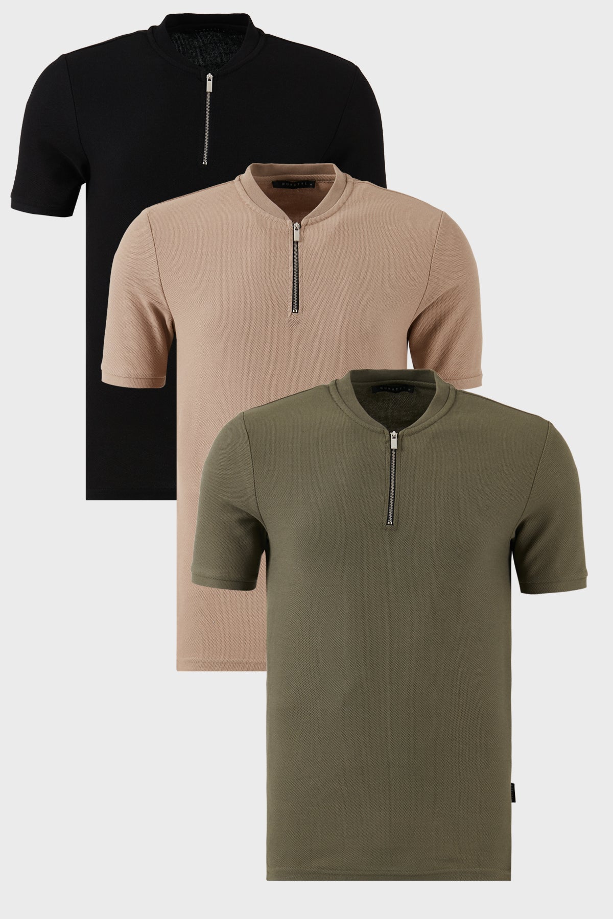 Buratti Pamuklu Regular Fit Yarım Fermuarlı Kolej Yaka 3'lü Paket Erkek T Shirt 5902653S3 Siyah-Vizon-Haki