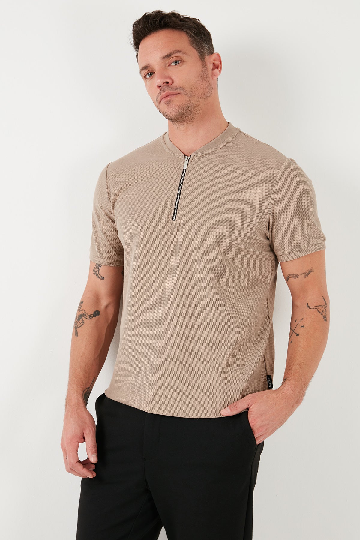 Buratti Pamuklu Regular Fit Yarım Fermuarlı Kolej Yaka 3'lü Paket Erkek T Shirt 5902653S3 Siyah-Vizon-Haki