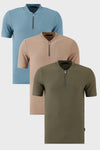 Buratti Pamuklu Regular Fit Yarım Fermuarlı Kolej Yaka 3'lü Paket Erkek T Shirt 5902653S3 Vizon-Haki-Mavi
