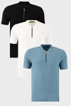 Buratti Pamuklu Regular Fit Yarım Fermuarlı Kolej Yaka 3'lü Paket Erkek T Shirt 5902653S3 Mavi-Siyah-Beyaz
