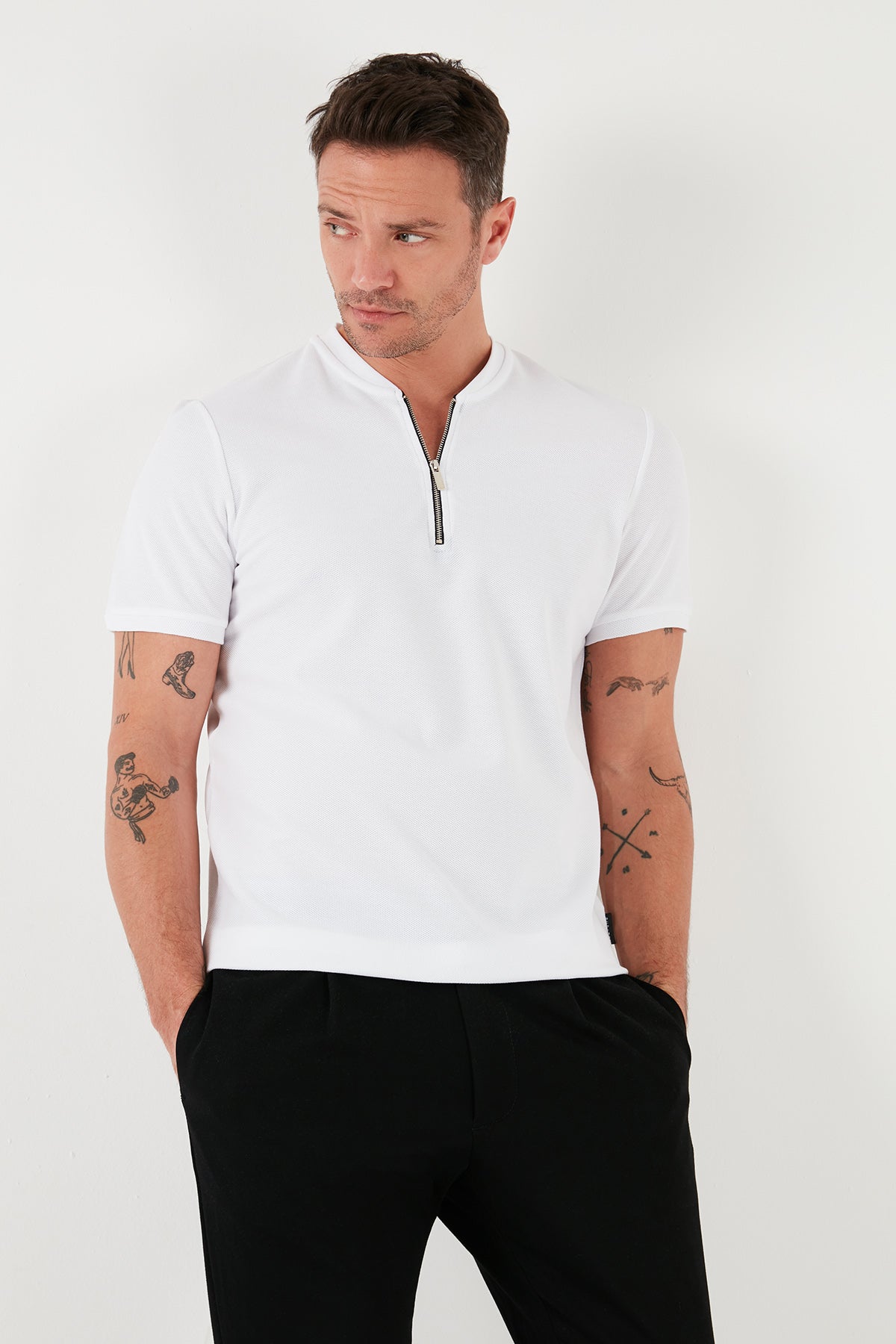 Buratti Pamuklu Regular Fit Yarım Fermuarlı Kolej Yaka 3'lü Paket Erkek T Shirt 5902653S3 Mavi-Siyah-Beyaz