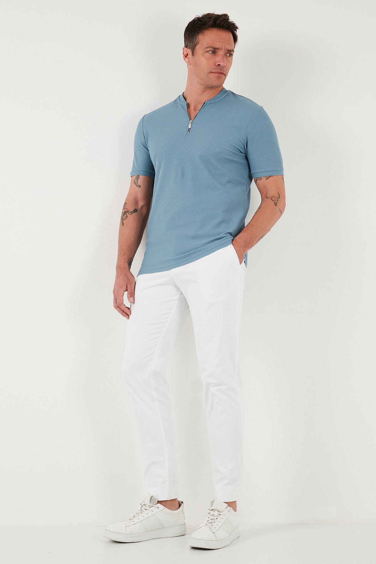 Buratti Pamuklu Regular Fit Yarım Fermuarlı Kolej Yaka 3'lü Paket Erkek T Shirt 5902653S3 Mavi-Siyah-Beyaz