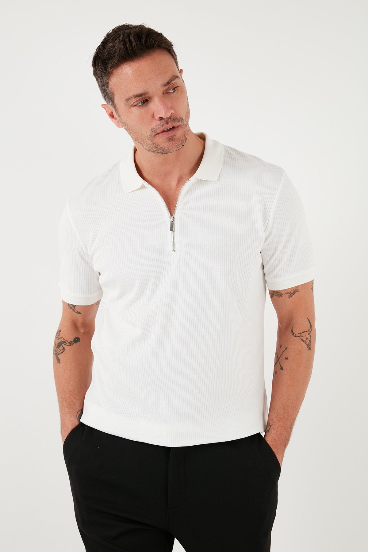 Buratti Pamuklu Regular Fit Yarım Fermuarlı 3'lü Paket Erkek Polo Yaka T Shirt 5902738S3 Siyah-Ekru-İndigo