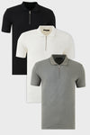 Buratti Pamuklu Regular Fit Yarım Fermuarlı 3'lü Paket Erkek Polo Yaka T Shirt 5902738S3 Siyah-Ekru-Açık Haki