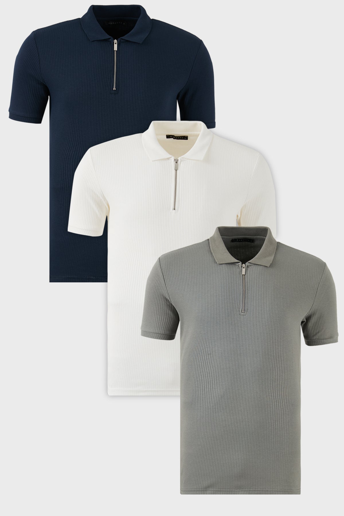 Buratti Pamuklu Regular Fit Yarım Fermuarlı 3'lü Paket Erkek Polo Yaka T Shirt 5902738S3 Ekru-Açık Haki-İndigo