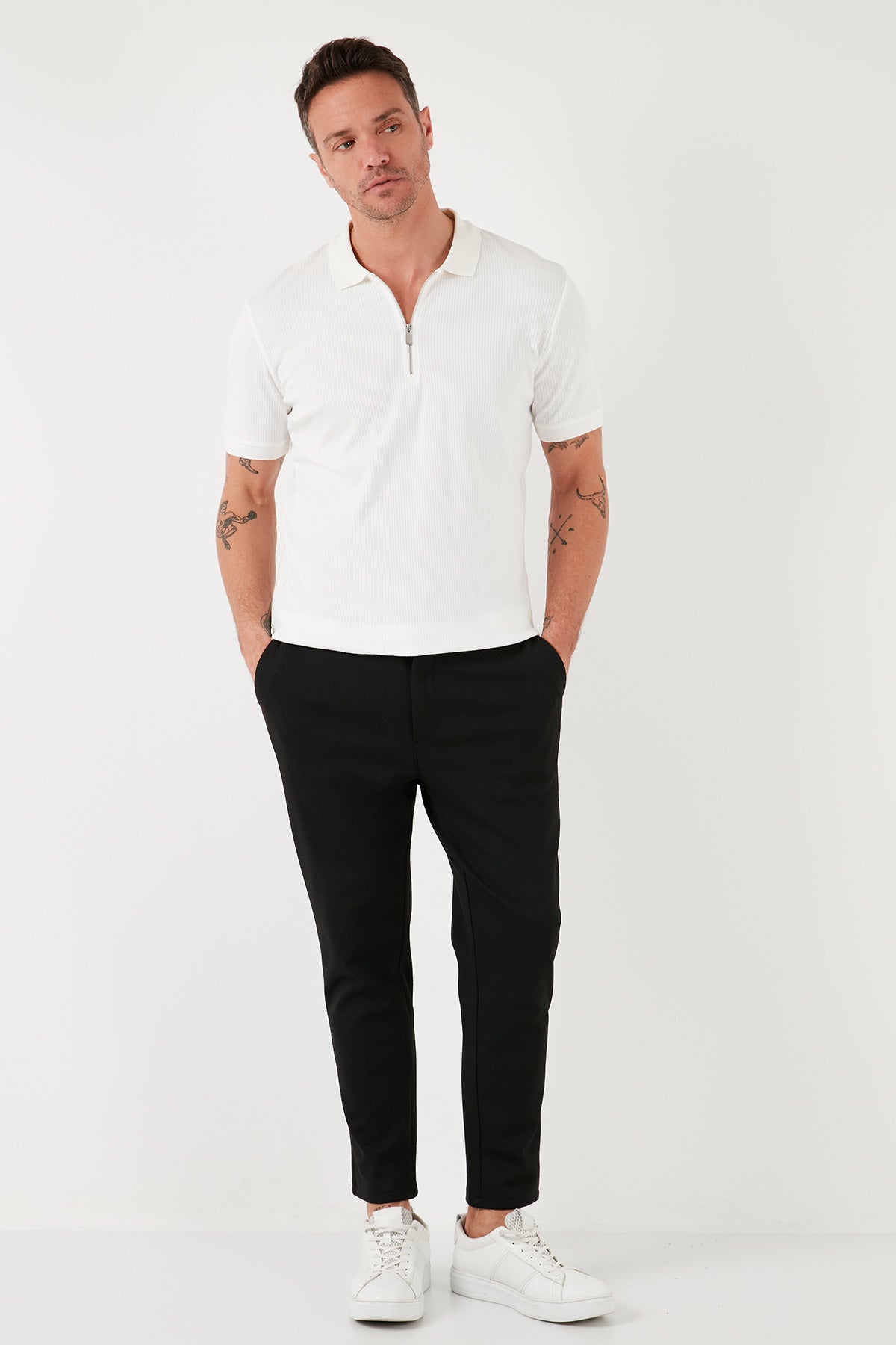 Buratti Pamuklu Regular Fit Yarım Fermuarlı 3'lü Paket Erkek Polo Yaka T Shirt 5902738S3 Ekru-Açık Haki-İndigo
