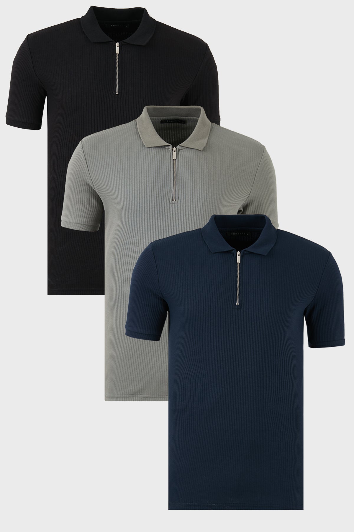 Buratti Pamuklu Regular Fit Yarım Fermuarlı 3'lü Paket Erkek Polo Yaka T Shirt 5902738S3 Siyah-Açık Haki-İndigo