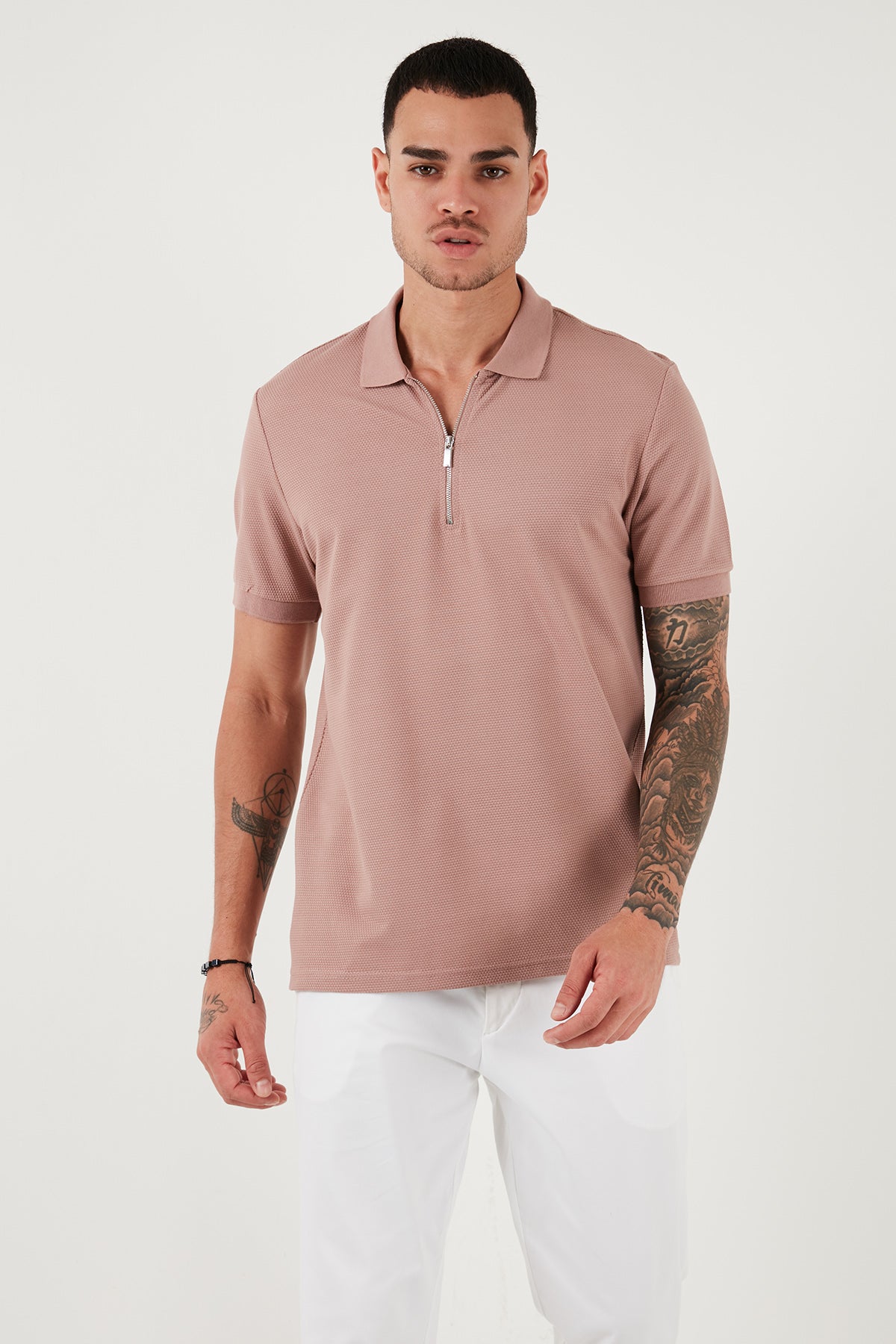 Buratti Pamuklu Regular Fit Yarım Fermuarlı 3'lü Paket Erkek Polo Yaka T Shirt 5902915S3 Pudra-Beyaz-Kül