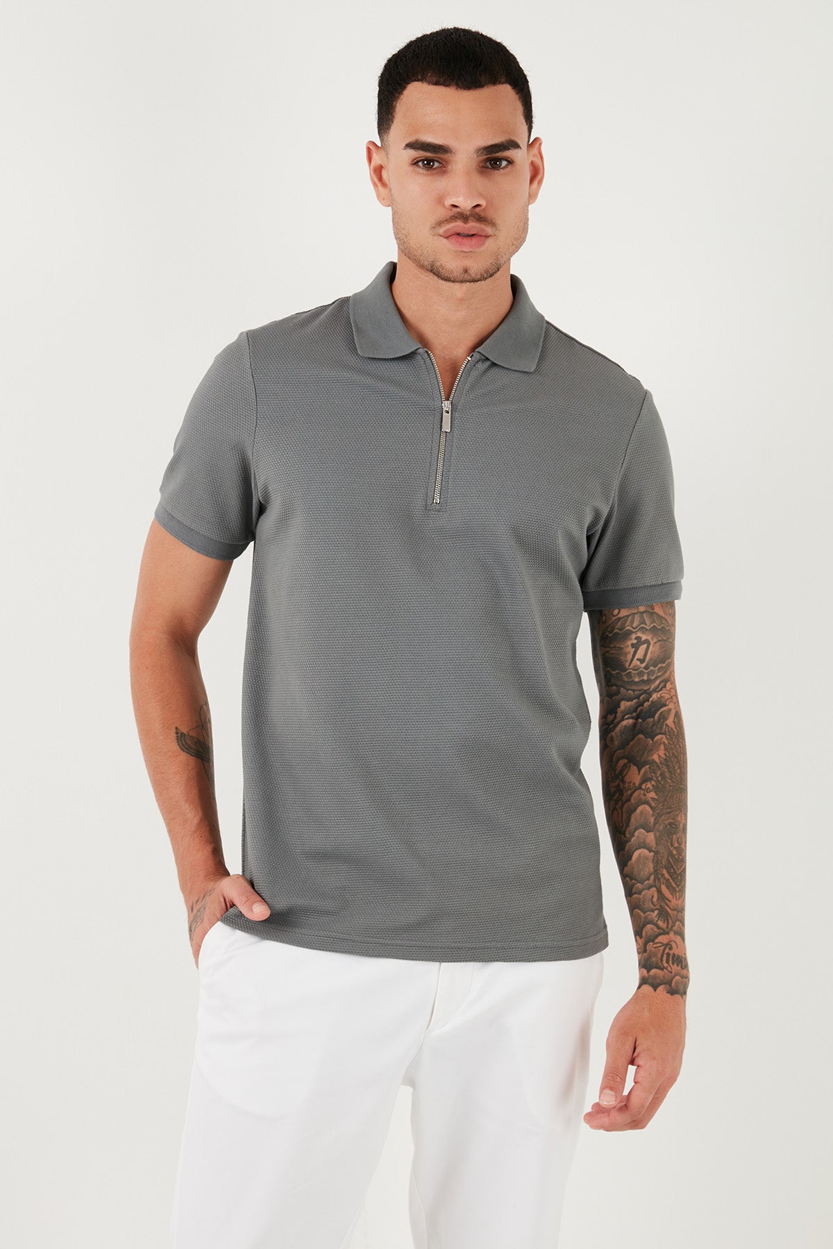Buratti Pamuklu Regular Fit Yarım Fermuarlı 3'lü Paket Erkek Polo Yaka T Shirt 5902915S3 Açık Haki-Mavi-Gri