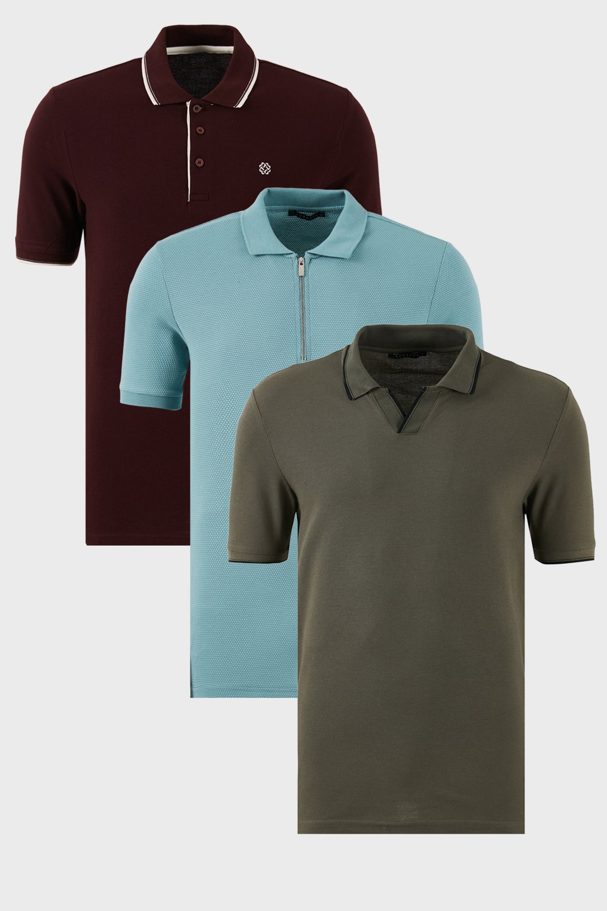 Buratti Pamuklu Regular Fit 3'lü Paket Erkek Polo Yaka T Shirt 59029641518S3 Haki-Vişne-Beyaz-Mavi