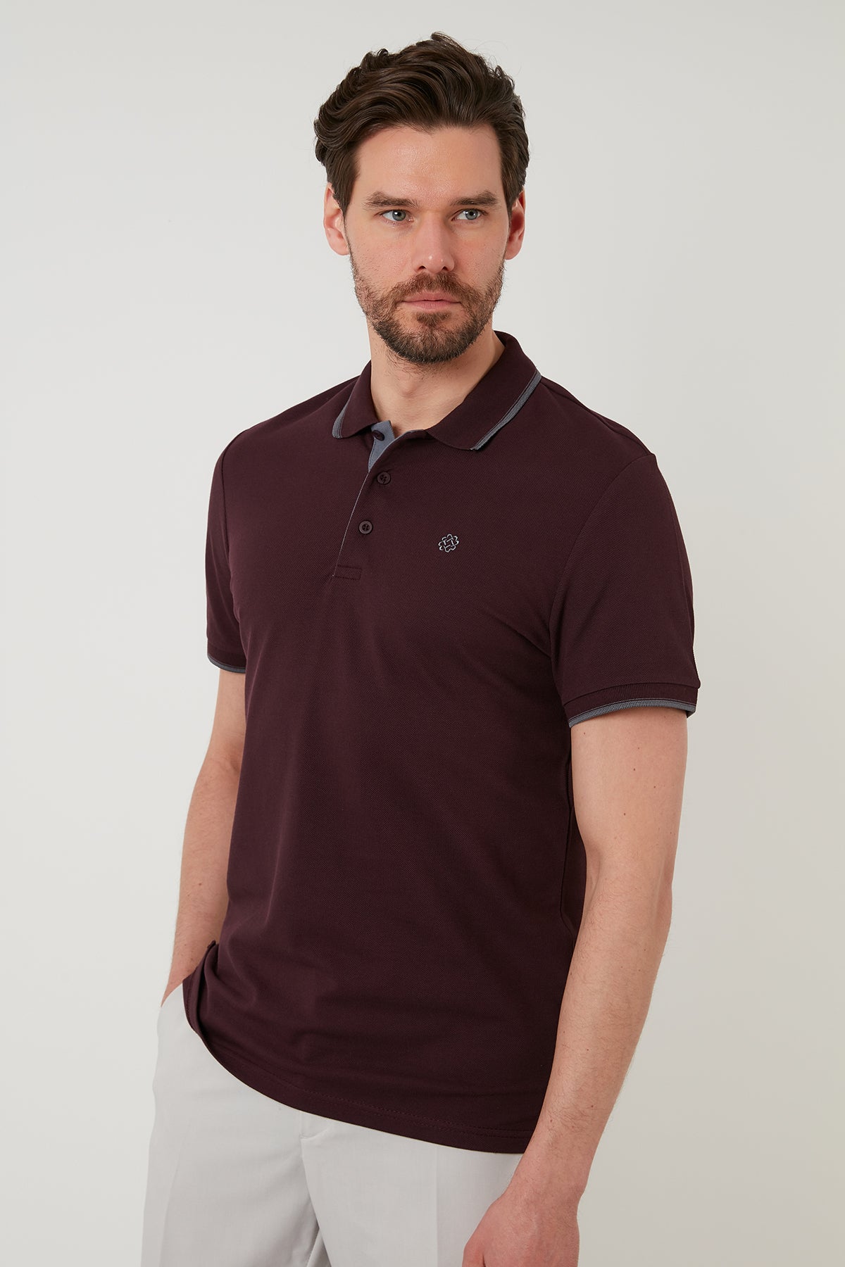 Buratti Pamuklu Regular Fit 3'lü Paket Erkek Polo Yaka T Shirt 59029641518S3 Vizon-Vişne-Mavi