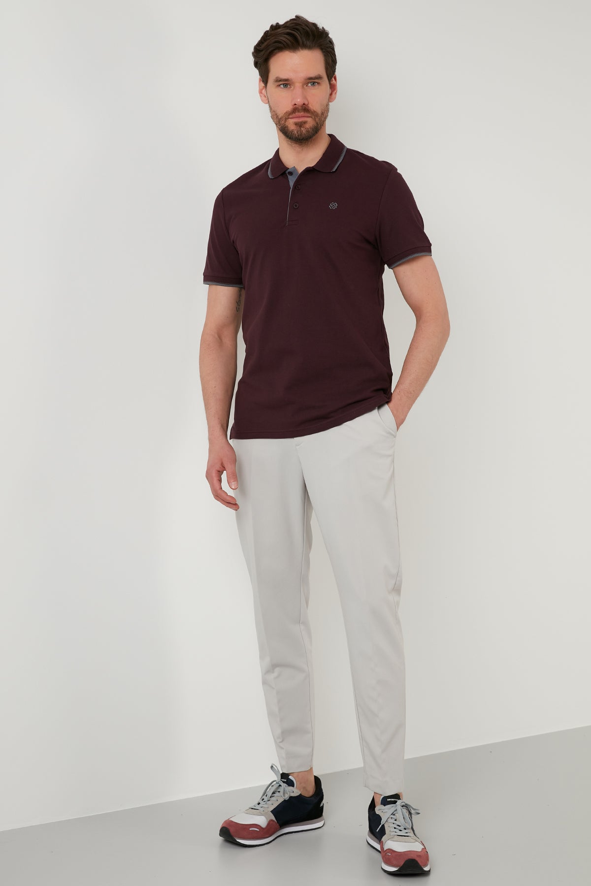 Buratti Pamuklu Regular Fit 3'lü Paket Erkek Polo Yaka T Shirt 59029641518S3 Vizon-Vişne-Mavi