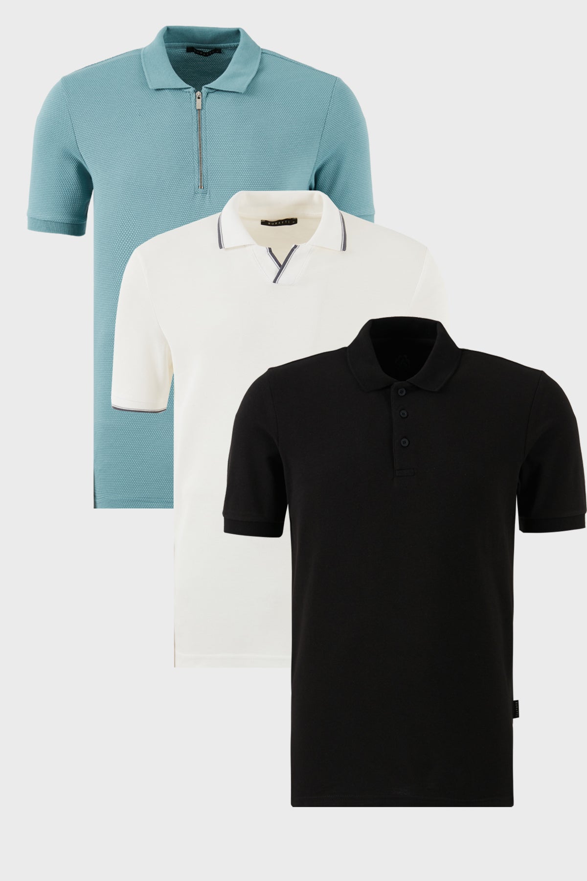 Buratti Pamuklu Regular Fit 3'lü Paket Erkek Polo Yaka T Shirt 59029641527S3 Beyaz-Siyah-Mavi