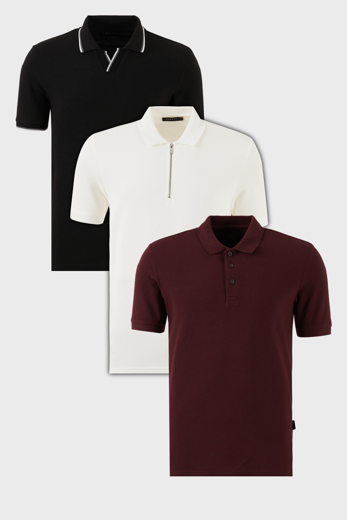 Buratti Pamuklu Regular Fit 3'lü Paket Erkek Polo Yaka T Shirt 59029641527S3 Siyah-Beyaz-Vişne
