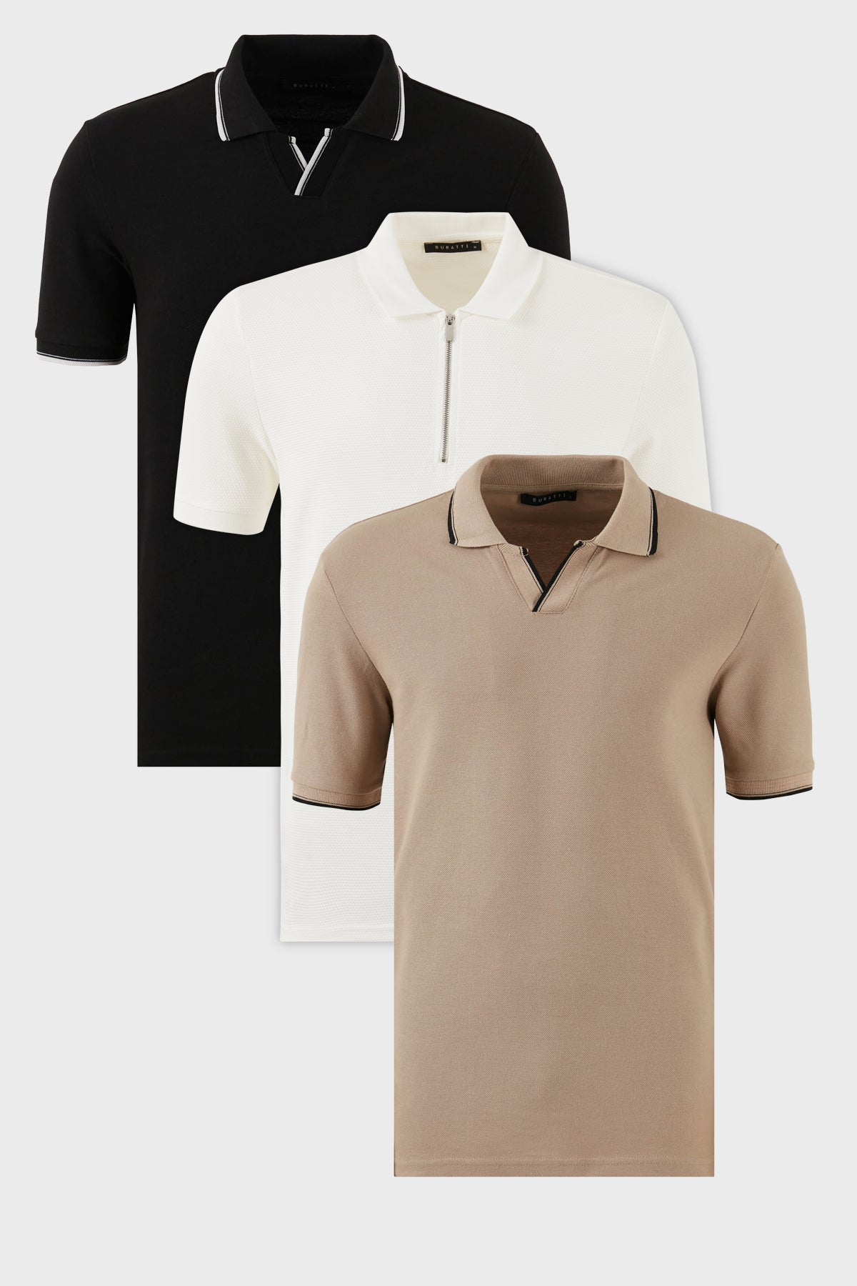 Buratti Pamuklu Regular Fit 3'lü Paket Erkek Polo Yaka T Shirt 590296415S3 Vizon-Beyaz-Siyah