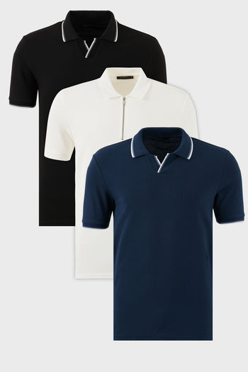 Buratti Pamuklu Regular Fit 3'lü Paket Erkek Polo Yaka T Shirt 590296415S3 Siyah-Beyaz-İndigo