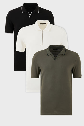 Buratti Pamuklu Regular Fit 3'lü Paket Erkek Polo Yaka T Shirt 590296415S3 SİYAH-BEYAZ-HAKİ