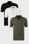 Buratti Pamuklu Regular Fit 3'lü Paket Erkek Polo Yaka T Shirt 59029641827S3 Haki-Siyah-Beyaz