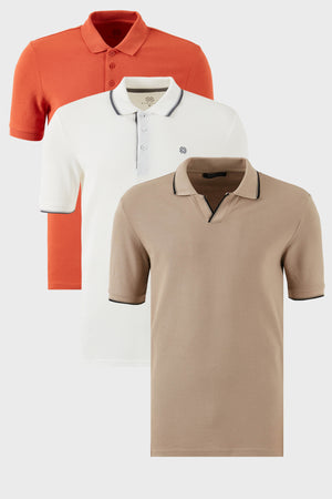 Buratti Pamuklu Regular Fit 3'lü Paket Erkek Polo Yaka T Shirt 59029641827S3 Vizon-Beyaz-Tarçın