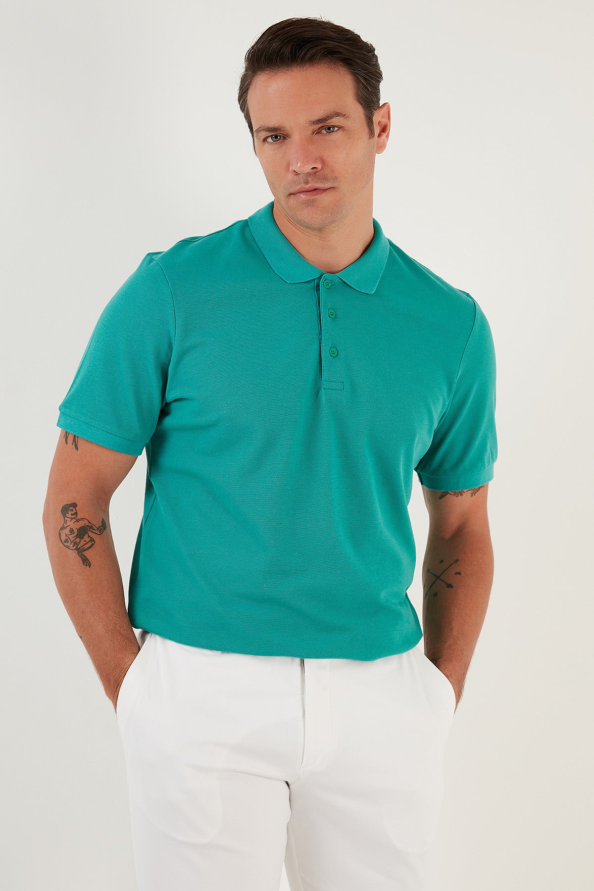 Buratti Pamuklu Regular Fit 3'lü Paket Erkek Polo Yaka T Shirt 59029641827S3 Vizon-Beyaz-Benetton