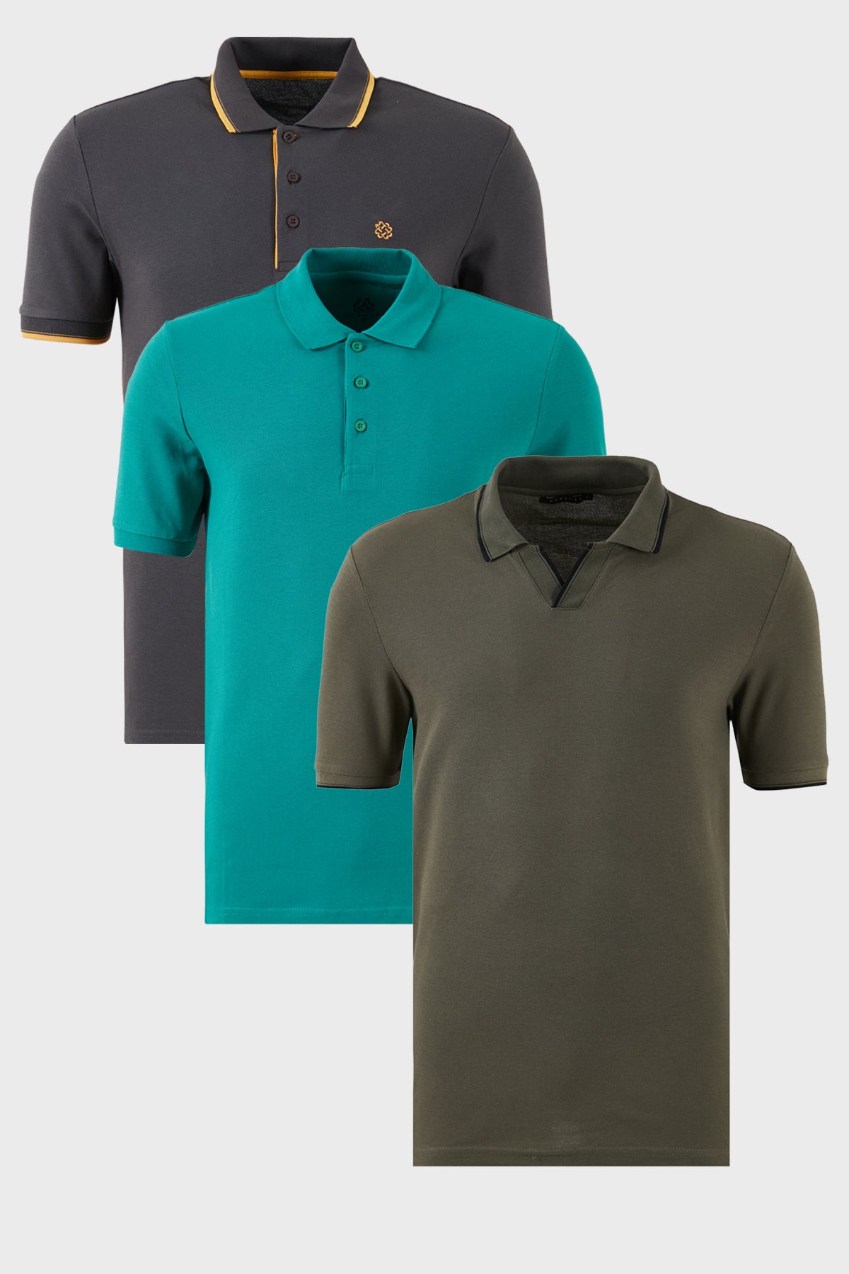 Buratti Pamuklu Regular Fit 3'lü Paket Erkek Polo Yaka T Shirt 59029641827S3 Haki-Antrasit-Benetton