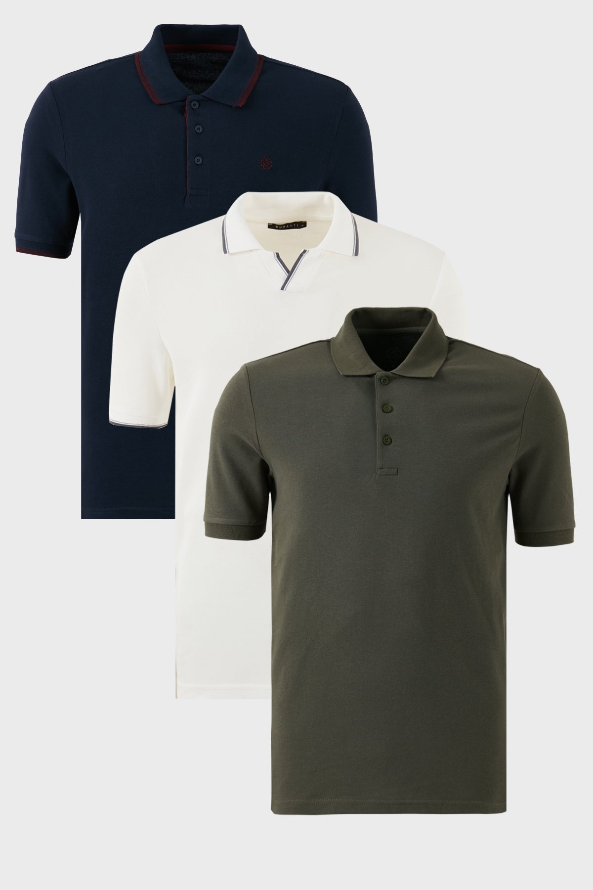 Buratti Pamuklu Regular Fit 3'lü Paket Erkek Polo Yaka T Shirt 59029641827S3 Beyaz-Lacivert-Bordo-Haki
