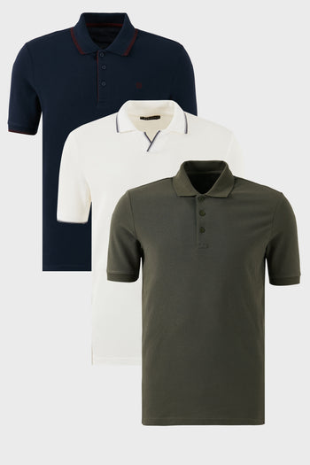 Buratti Pamuklu Regular Fit 3'lü Paket Erkek Polo Yaka T Shirt 59029641827S3 Beyaz-Lacivert-Bordo-Haki