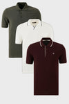 Buratti Pamuklu Regular Fit 3'lü Paket Erkek Polo Yaka T Shirt 59029641827S3 Beyaz-Vişne-Beyaz-Haki