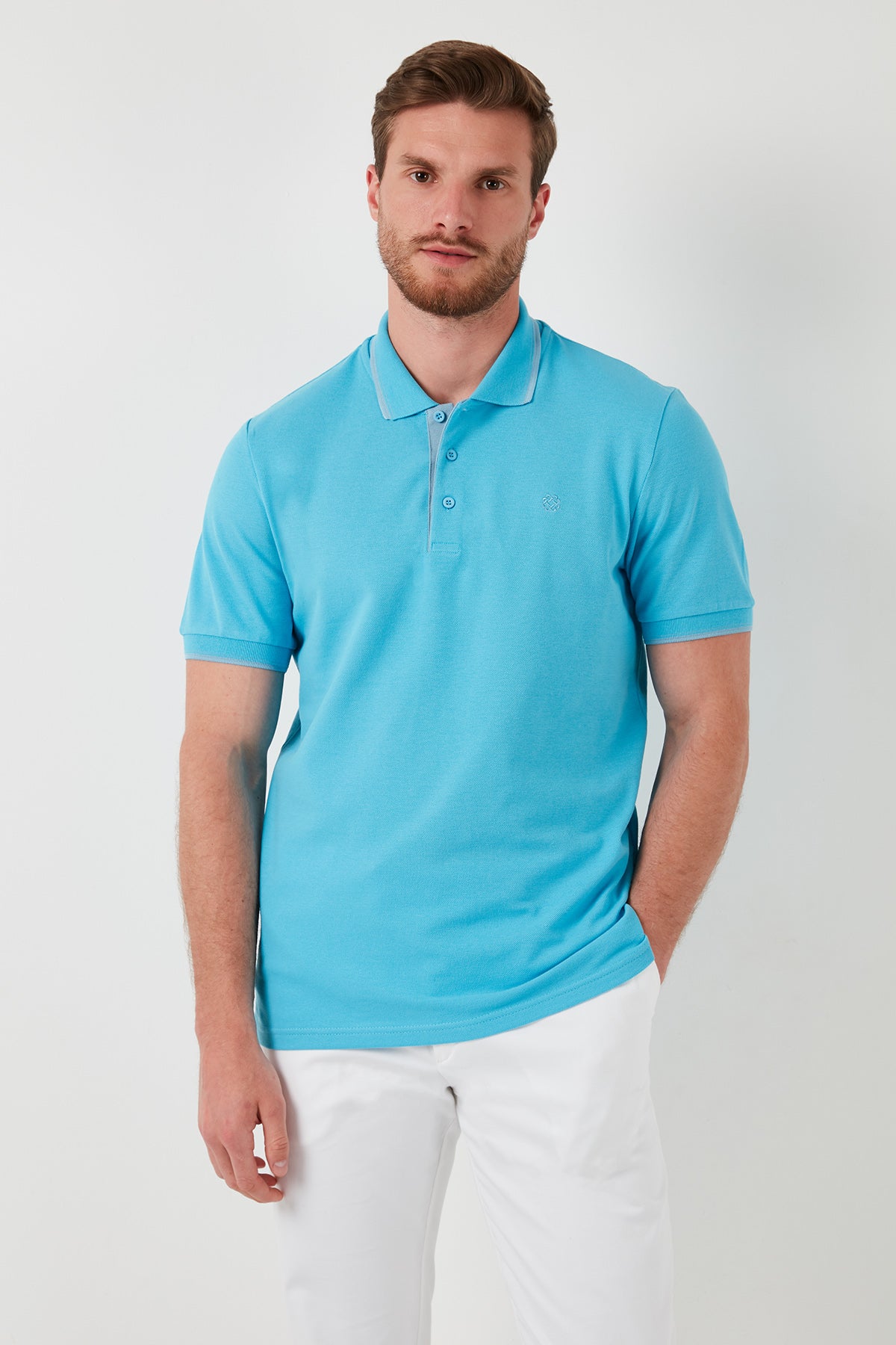 Buratti Pamuklu Regular Fit 3'lü Paket Erkek Polo Yaka T Shirt 59029641827S3 Beyaz-Aqua-Mavi-Beyaz