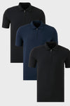 Buratti Streç Pamuklu Regular Fit Yarım Fermuarlı 3'lü Paket Erkek Polo Yaka T Shirt 5902972S3 Siyah-Siyah-İndigo