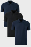 Buratti Streç Pamuklu Regular Fit Yarım Fermuarlı 3'lü Paket Erkek Polo Yaka T Shirt 5902972S3 İndigo-İndigo-Siyah