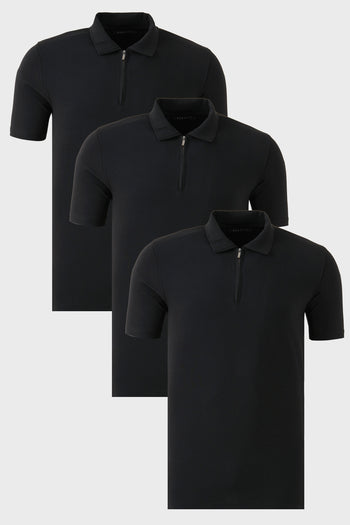 Buratti Streç Pamuklu Regular Fit Yarım Fermuarlı 3'lü Paket Erkek Polo Yaka T Shirt 5902972S3 Siyah-Siyah-Siyah