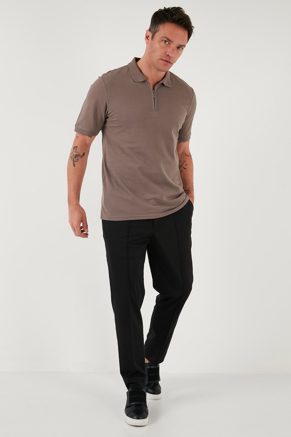 Buratti Pamuklu Regular Fit Yarım Fermuarlı 3'lü Paket Erkek Polo Yaka T Shirt 5903008S3 İndigo-Nefti-Toprak