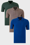 Buratti Pamuklu Regular Fit Yarım Fermuarlı 3'lü Paket Erkek Polo Yaka T Shirt 5903008S3 Nefti-Saks-Toprak