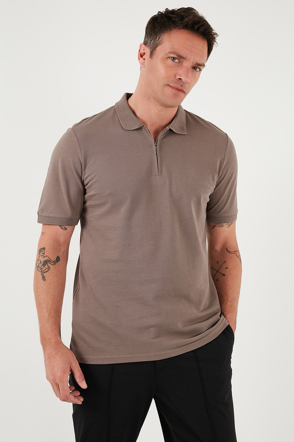 Buratti Pamuklu Regular Fit Yarım Fermuarlı 3'lü Paket Erkek Polo Yaka T Shirt 5903008S3 Nefti-Saks-Toprak
