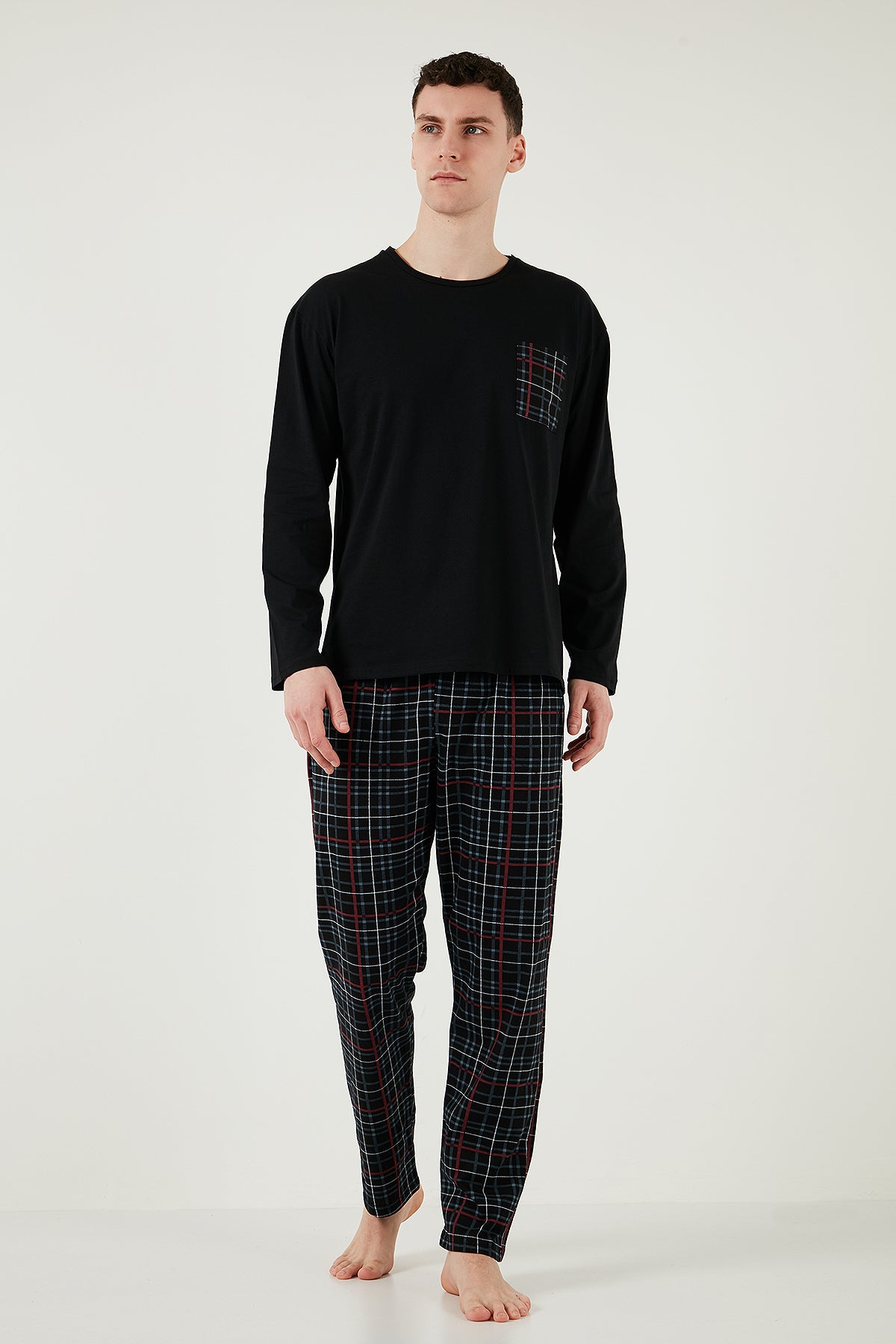 Buratti Pamuklu Regular Fit Kareli 2'li Paket Erkek Pijama Takımı 657200120S2 Siyah-Füme-Siyah