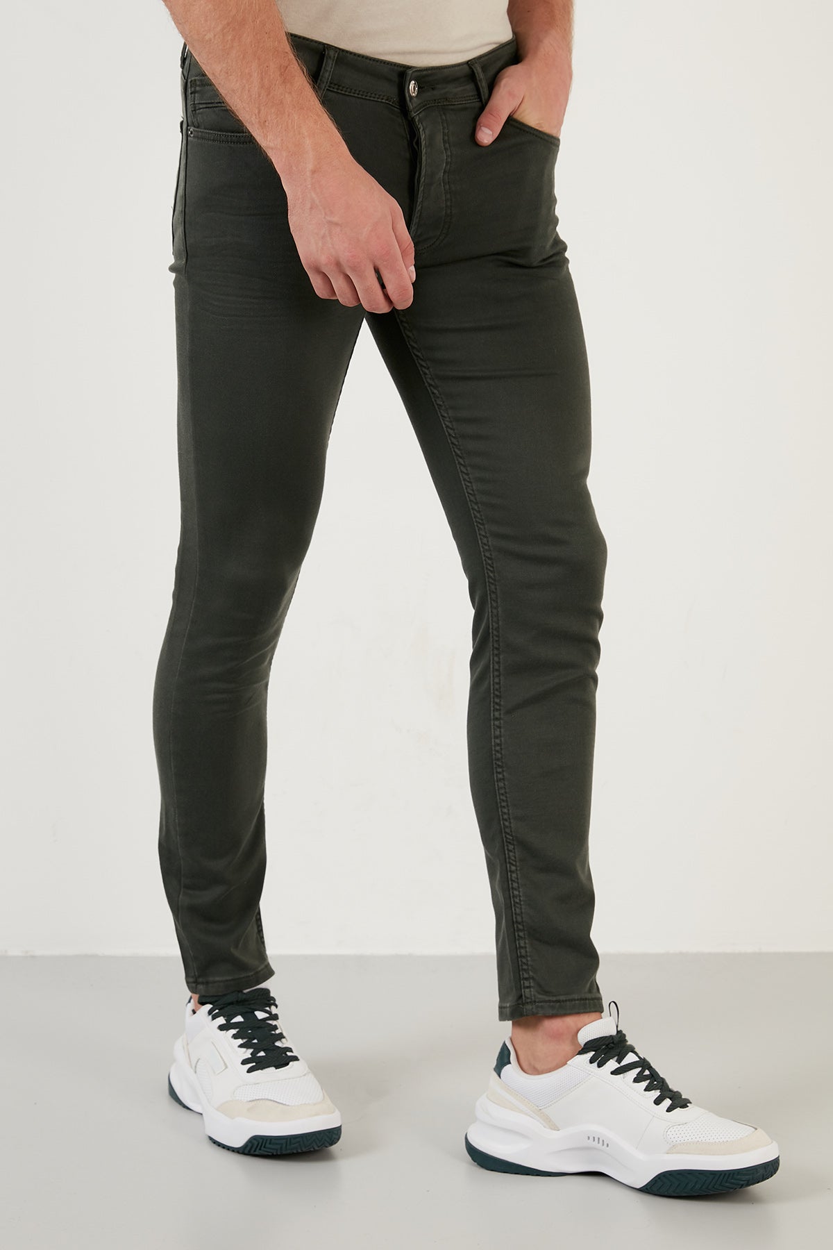 Buratti Pamuklu Normal Bel Slim Fit Dar Paça Jeans Erkek Kot Pantolon 1110D58NAPOLI HAKİ