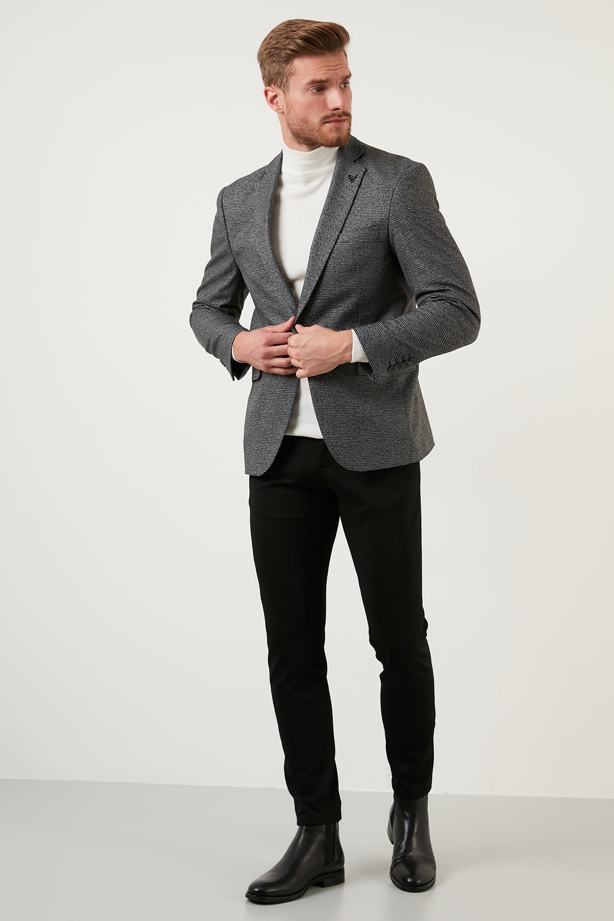 Buratti Ekose Desenli Slim Fit Tek Yırtmaçlı Blazer Erkek Ceket 2163781 SİYAH